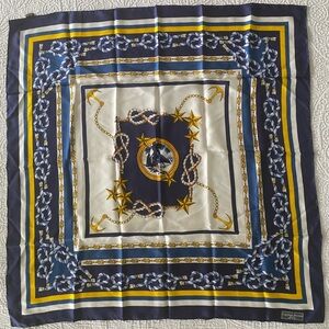 Carolina Herrera 100% silk women’s nautical print blue gold scarf​